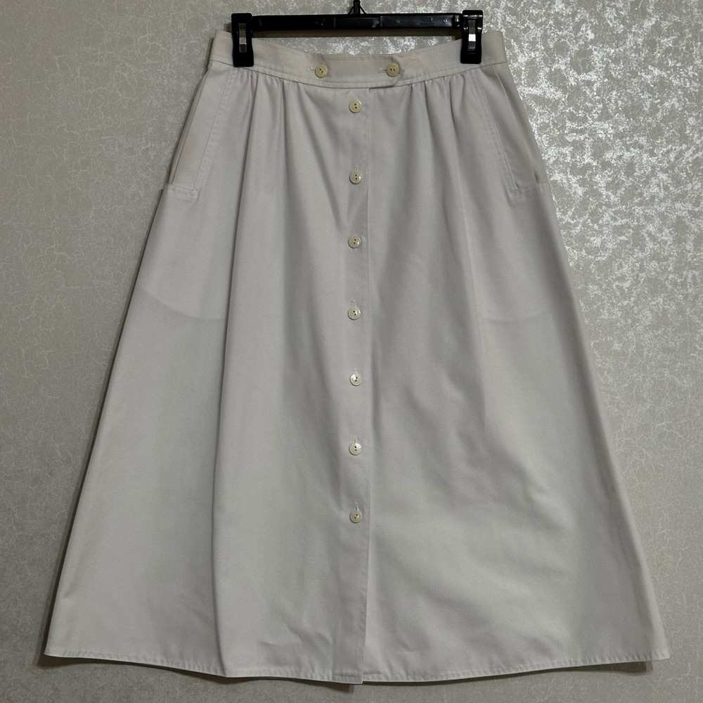 Koret Vintage Button Front Midi A-line Skirt Off White USA Made Grannycore M